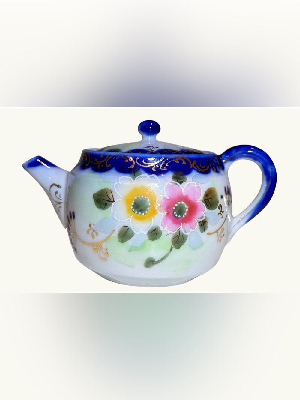 Mini Japanese Teapot Hand Painted Floral 3” Made in Japan Vintage